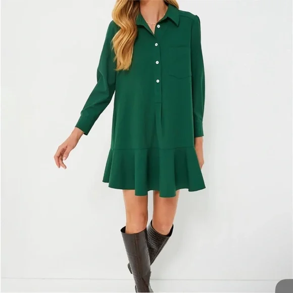 hunter green crepe callahan dress Makes Me Want to Skip Tiered Dress in Hunter Green – Charming Charlie main image 1